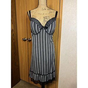 Womens 3X Black White Striped Slip Dress Bow Pleated Y2k Romantic Sexy Grunge